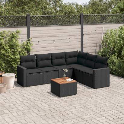 Set canapele de grădină cu perne, 7 piese, negru, poliratan GartenMobel Dekor