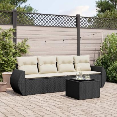 Set mobilier de grădină cu perne, 5 piese, negru, poliratan GartenMobel Dekor