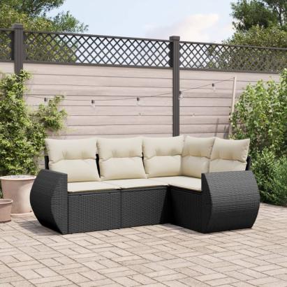 Set mobilier de grădină cu perne, 4 piese, negru, poliratan GartenMobel Dekor