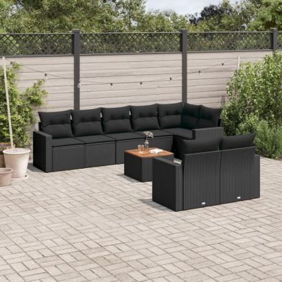 Set mobilier de grădină cu perne, 9 piese, negru, poliratan GartenMobel Dekor