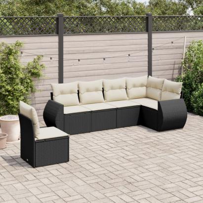 Set mobilier de grădină cu perne, 6 piese, negru, poliratan GartenMobel Dekor