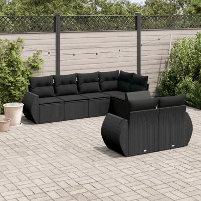 Set canapele de grădină cu perne, 7 piese, negru, poliratan GartenMobel Dekor