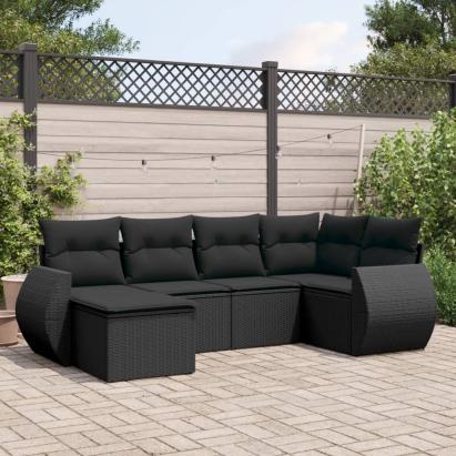 Set mobilier de grădină cu perne, 6 piese, negru, poliratan GartenMobel Dekor
