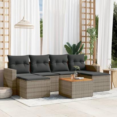 Set canapele de grădină, 7 piese, cu perne, gri, poliratan GartenMobel Dekor