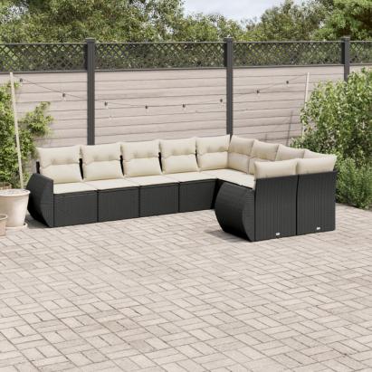 Set mobilier de grădină cu perne, 9 piese, negru, poliratan GartenMobel Dekor