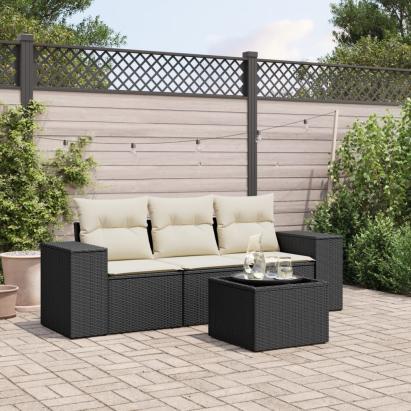 Set mobilier de grădină cu perne, 4 piese, negru, poliratan GartenMobel Dekor