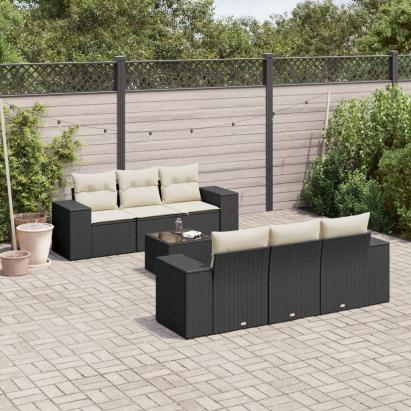 Set canapele de grădină cu perne, 7 piese, negru, poliratan GartenMobel Dekor