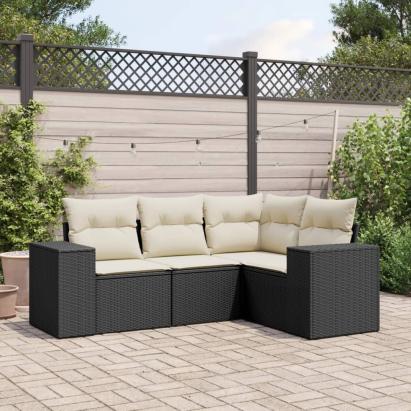 Set mobilier de grădină cu perne, 4 piese, negru, poliratan GartenMobel Dekor