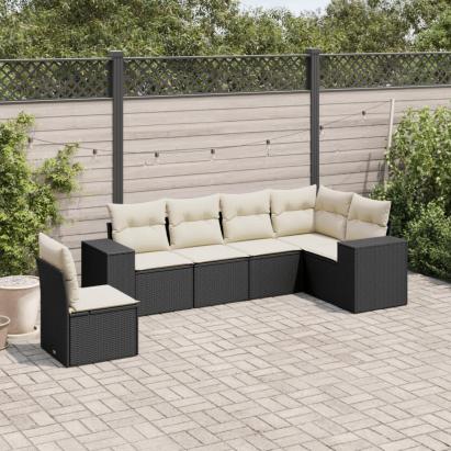 Set mobilier de grădină cu perne, 6 piese, negru, poliratan GartenMobel Dekor