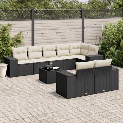 Set mobilier de grădină cu perne, 9 piese, negru, poliratan GartenMobel Dekor