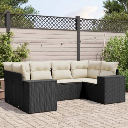 Set mobilier de grădină cu perne, 6 piese, negru, poliratan GartenMobel Dekor