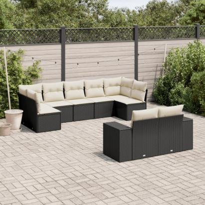 Set mobilier de grădină cu perne, 9 piese, negru, poliratan GartenMobel Dekor