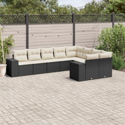 Set mobilier de grădină cu perne, 9 piese, negru, poliratan GartenMobel Dekor