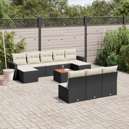 Set canapele de grădină cu perne, 11 piese, negru, poliratan GartenMobel Dekor