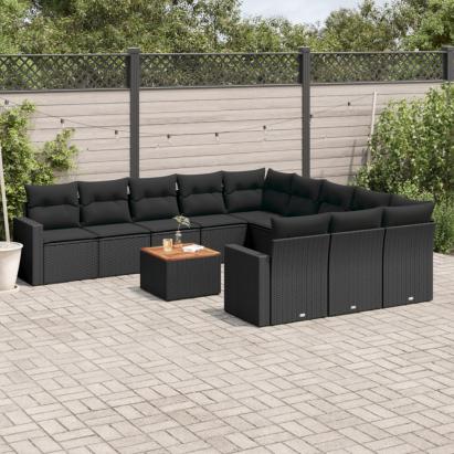 Set canapele de grădină, 12 piese, cu perne, negru, poliratan GartenMobel Dekor