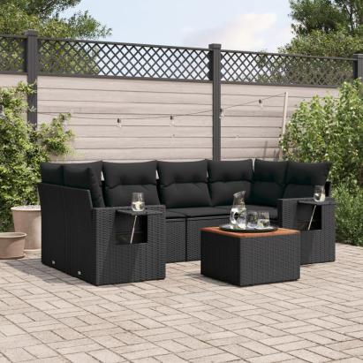 Set canapele de grădină cu perne, 7 piese, negru, poliratan GartenMobel Dekor