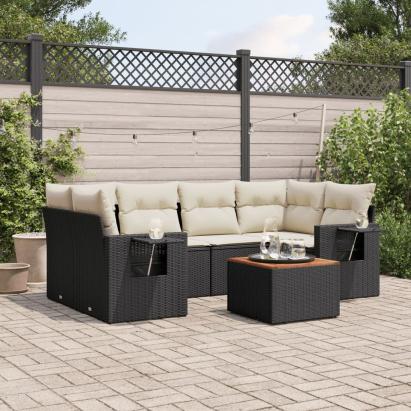 Set canapele de grădină cu perne, 7 piese, negru, poliratan GartenMobel Dekor