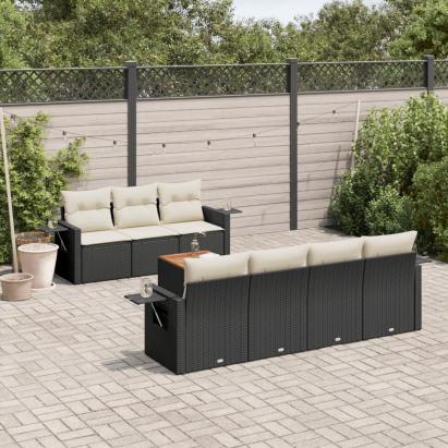Set mobilier de grădină cu perne, 8 piese, negru, poliratan GartenMobel Dekor