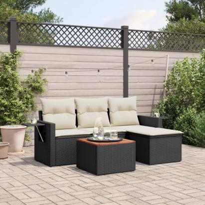 Set mobilier de grădină cu perne, 5 piese, negru, poliratan GartenMobel Dekor
