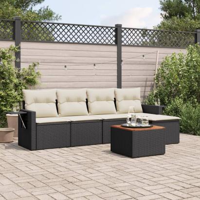 Set mobilier de grădină cu perne, 6 piese, negru, poliratan GartenMobel Dekor