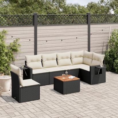 Set canapele de grădină cu perne, 7 piese, negru, poliratan GartenMobel Dekor