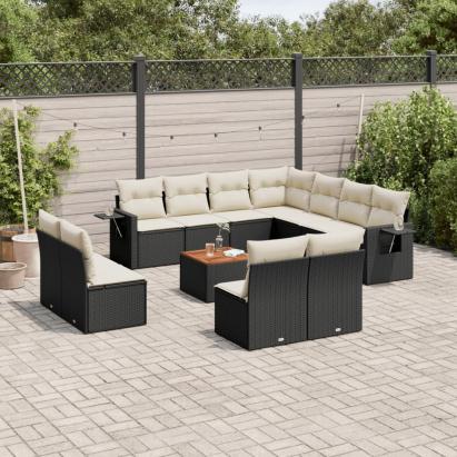 Set canapele de grădină, 12 piese, cu perne, negru, poliratan GartenMobel Dekor