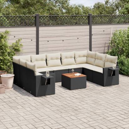 Set canapele de grădină cu perne, 10 piese, negru, poliratan GartenMobel Dekor