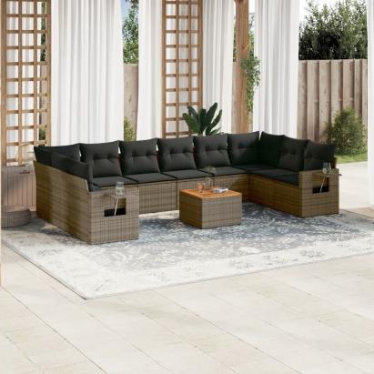 Set canapele de grădină cu perne, 11 piese, gri, poliratan GartenMobel Dekor
