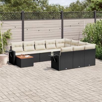 Set canapele de grădină cu perne, 11 piese, negru, poliratan GartenMobel Dekor