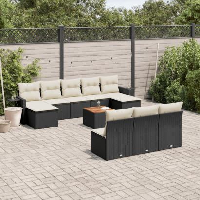 Set canapele de grădină cu perne, 11 piese, negru, poliratan GartenMobel Dekor