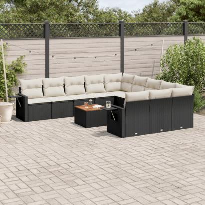 Set canapele de grădină, 12 piese, cu perne, negru, poliratan GartenMobel Dekor