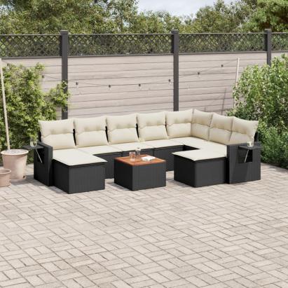 Set canapele de grădină cu perne, 10 piese, negru, poliratan GartenMobel Dekor