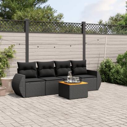 Set mobilier de grădină cu perne, 5 piese, negru, poliratan GartenMobel Dekor