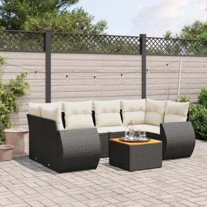 Set canapele de grădină cu perne, 7 piese, negru, poliratan GartenMobel Dekor