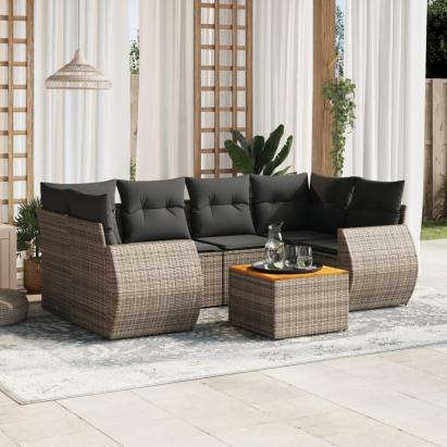 Set canapele de grădină, 7 piese, cu perne, gri, poliratan GartenMobel Dekor