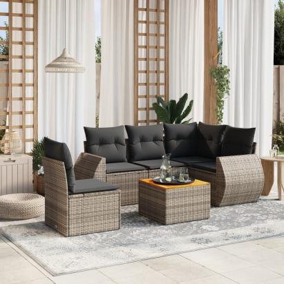 Set mobilier grădină cu perne, 6 piese, gri, poliratan GartenMobel Dekor