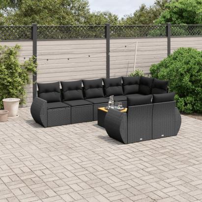 Set mobilier de grădină cu perne, 9 piese, negru, poliratan GartenMobel Dekor