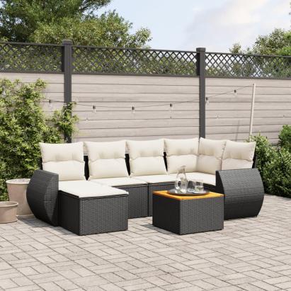 Set canapele de grădină cu perne, 7 piese, negru, poliratan GartenMobel Dekor