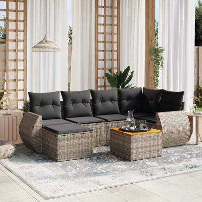 Set canapele de grădină, 7 piese, cu perne, gri, poliratan GartenMobel Dekor