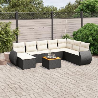 Set mobilier de grădină cu perne, 9 piese, negru, poliratan GartenMobel Dekor