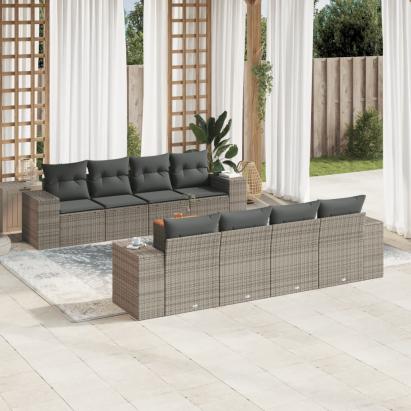 Set canapele de grădină, 9 piese, cu perne, gri, poliratan GartenMobel Dekor