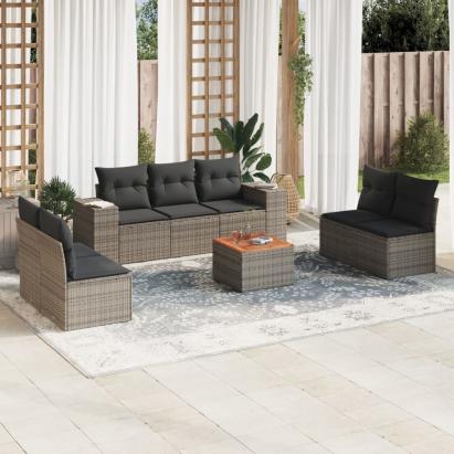Set canapele de grădină cu perne, 8 piese, gri, poliratan GartenMobel Dekor