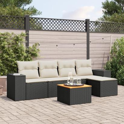 Set mobilier de grădină cu perne, 6 piese, negru, poliratan GartenMobel Dekor