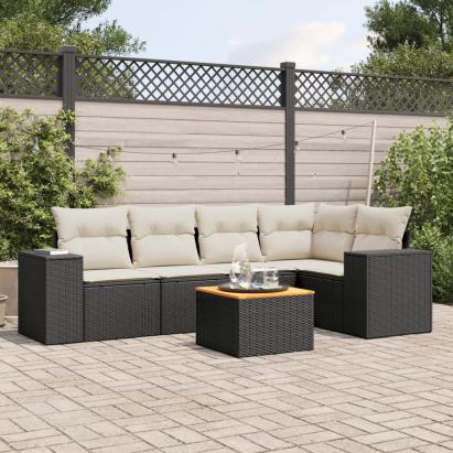 Set mobilier de grădină cu perne, 6 piese, negru, poliratan GartenMobel Dekor