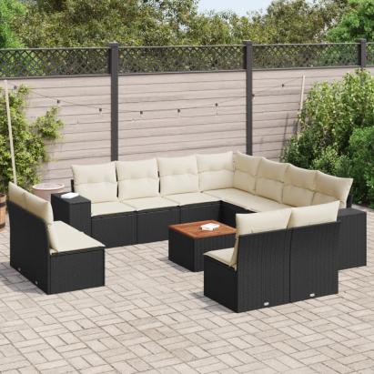 Set canapele de grădină, 12 piese, cu perne, negru, poliratan GartenMobel Dekor