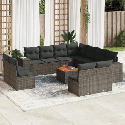 Set canapea de grădină cu perne, 12 piese, gri, poliratan GartenMobel Dekor