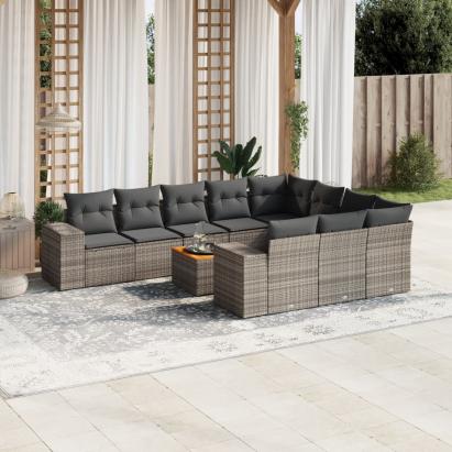 Set canapele de grădină cu perne, 11 piese, gri, poliratan GartenMobel Dekor