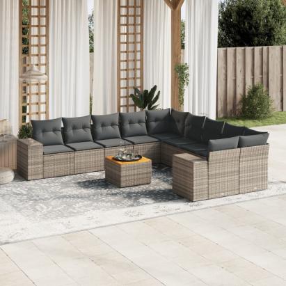Set canapele de grădină cu perne, 11 piese, gri, poliratan GartenMobel Dekor
