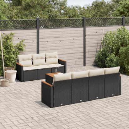 Set mobilier de grădină cu perne, 8 piese, negru, poliratan GartenMobel Dekor
