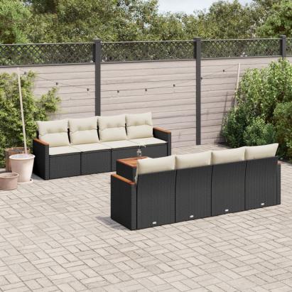 Set mobilier de grădină cu perne, 9 piese, negru, poliratan GartenMobel Dekor
